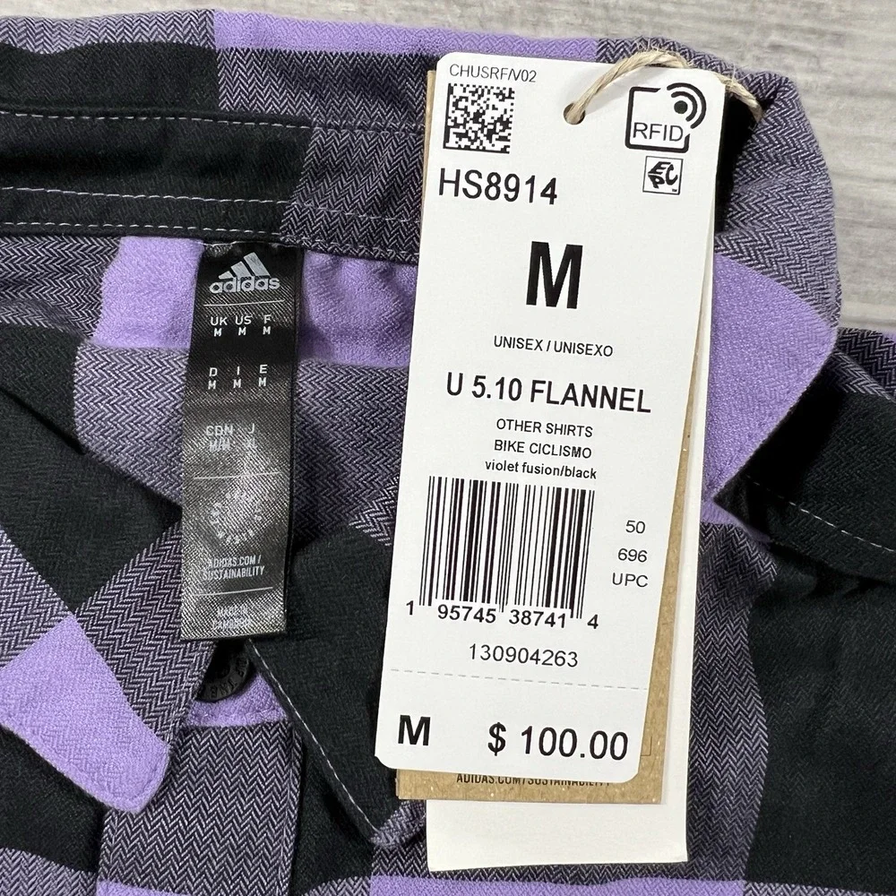 Adidas 5.10 Five Ten Flannel Plaid Shirt Purple/Black‎ HS8914 Size Medium NWT